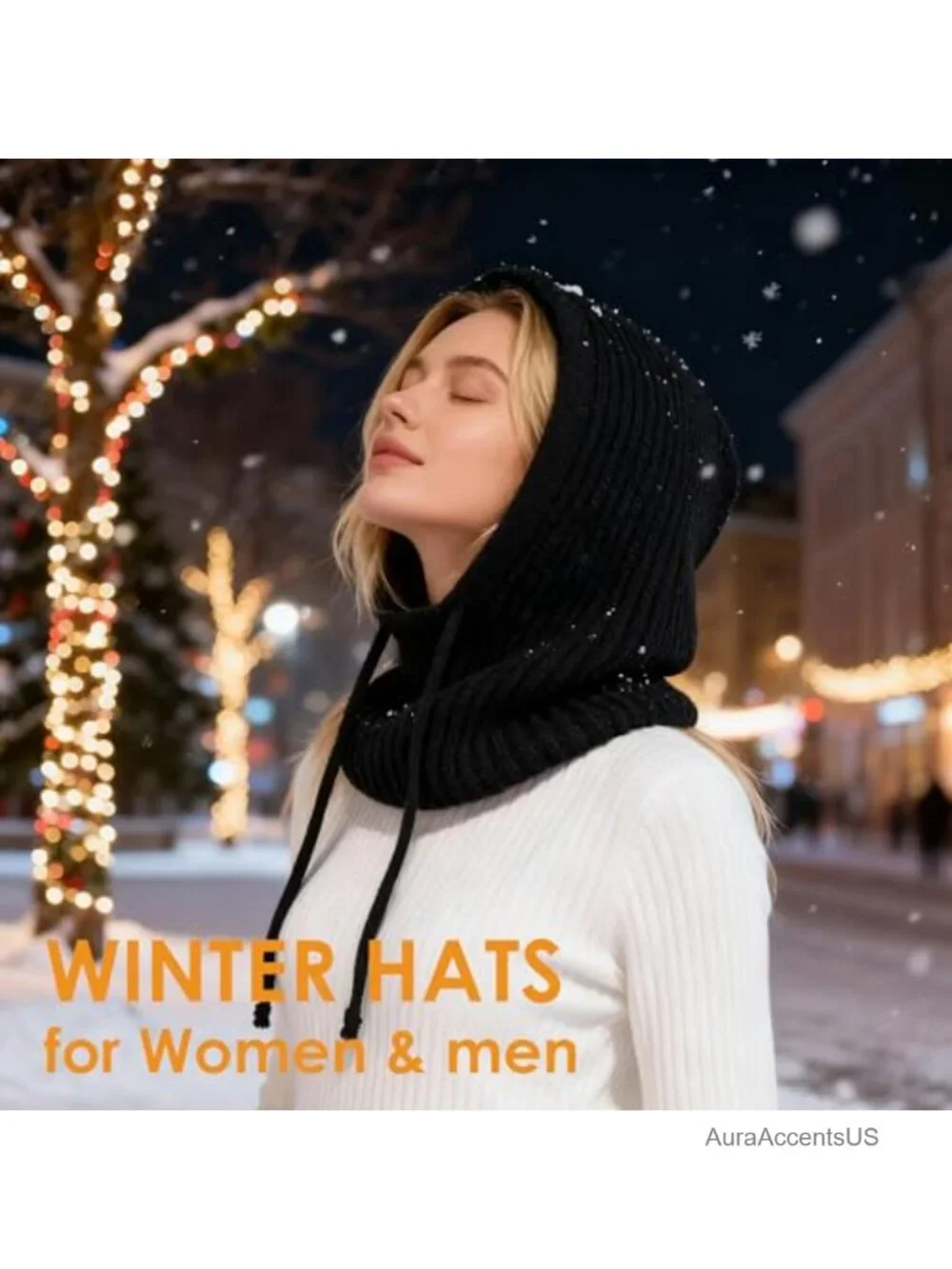 Unisex Knit Balaclava Hooded Scarf Ski Mask Winter Head Cover with Fleece Lining